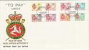1975-01-08 IOM To Pay Labels Douglas FDC (50591)