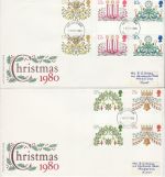 1980-11-19 Christmas Gutter Stamps Medway x2 FDC (76397)