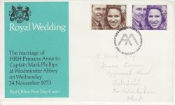 1973-11-14 Royal Wedding Stamps London SW1 FDC (77293)