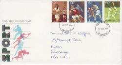 1980-10-10 Sport Stamps Cambridge FDC (77691)