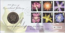 2004-05-25 Horticultural Society Stamps Coin FDC (78419)