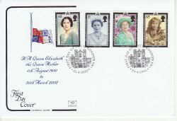 2002-04-25 Queen Mother Stamps London SW1 FDC (78673)