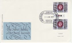 1977-06-15 Silver Jubilee T/L Gutter Stamps N Devon FDC (79122)