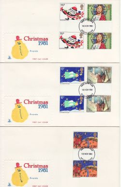 1981-11-18 Christmas Gutter Stamps Ilford x3 FDC (79386)