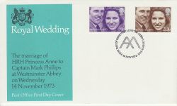 1973-11-14 Royal Wedding Stamps London SW1 FDC (79831)