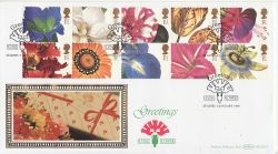 1997-01-06 Greetings Stamps Flowers Staines Silk FDC (80151)