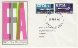 1967-02-20 EFTA Stamps Phos Romford FDC (80260)