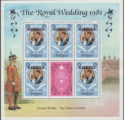 Barbuda 1981 Royal Wedding Stamps x3 M/S MNH (80379)