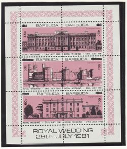 1981 Barbuda Royal Wedding x4 M/S MNH (80515)
