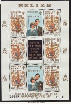 1982 Belize Royal Wedding P William Opt x3 M/S (80522)