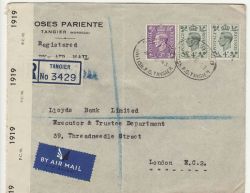 KGVI 1943 Tangier Registered Airmail to UK Opened By (80569)