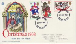 1968-11-25 Christmas Stamps Exeter FDC (81021)