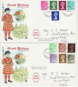 1971-02-15 Definitive Stamps Southampton x2 FDC (82503)