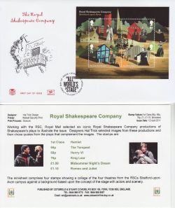 2011-04-12 Royal Shakespeare Company M/S Stratford FDC (82693)
