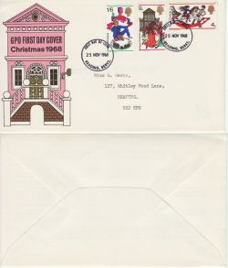 1968-11-25 Christmas Stamps Reading FDC (83195)