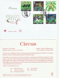 2002-04-09 Circus Stamps Big Top Birmingham FDC (83230)
