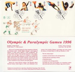 1996-07-09 Olympics & Paralympics Wembley FDC (83329)