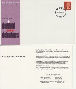 1971-08-11 Definitive 10p Stamp Oxford FDC (83449)