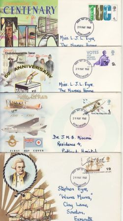 1968-05-29 Anniversaries Stamps Dorchester x4 FDC (83507)