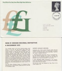 1972-12-06 £1 Definitive Stamp Windsor FDC (84764)