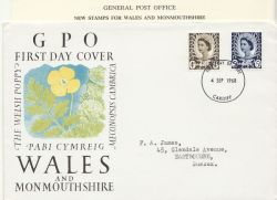1968-09-04 Wales Definitive Stamps Cardiff FDC (85741)
