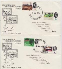 1964-07-01 Geographical Congress Phos London x2 FDC (86550)