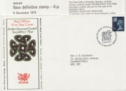 1974-11-06 Wales Definitive Stamp Cardiff FDC (87292)