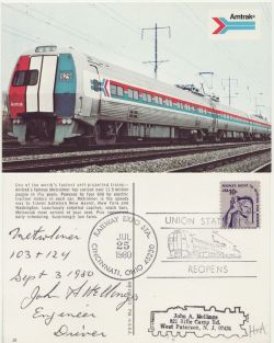 1980-07-25 Amtrak  Railway Expo Sta. Cincinnati Card (87539)