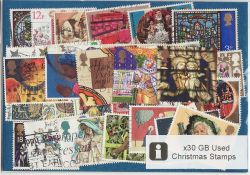 GB x30 Used Christmas Stamps Off Paper (87740)