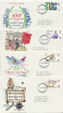 1968-05-29 Anniversaries Stamps London EC x4 FDC (87779)