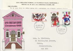 1968-11-25 Christmas Stamps Huddersfield FDC (88234)