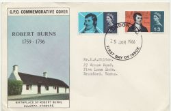 1966-01-25 Robert Burns Stamps London WC FDC (88270)