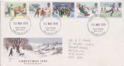 1990-11-13 Christmas Stamps Pontypridd FDC (89590)