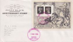 1990-05-03 Penny Black Anniv M/S Rhondda FDC (89596)