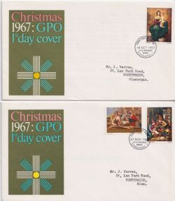 1967-10-18 + 27 Nov Christmas Stamps Bureau FDC (89802)
