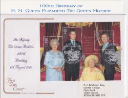 2000-08-04 Queen Mother M/S Windsor FDC (90561)