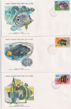 1978 St Lucia World Wildlife Stamps x 3 FDC (90895)