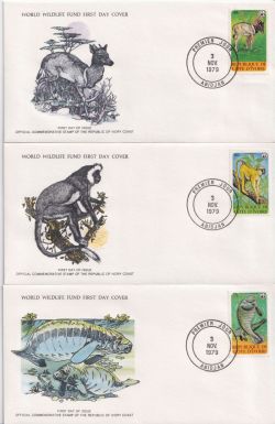 1979 Ivory Coast Wildlife Stamps x 3 FDC (90914)