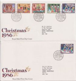 1986-11-18 Christmas Stamps + Dec 12p Bureau x 2 FDC (92426)